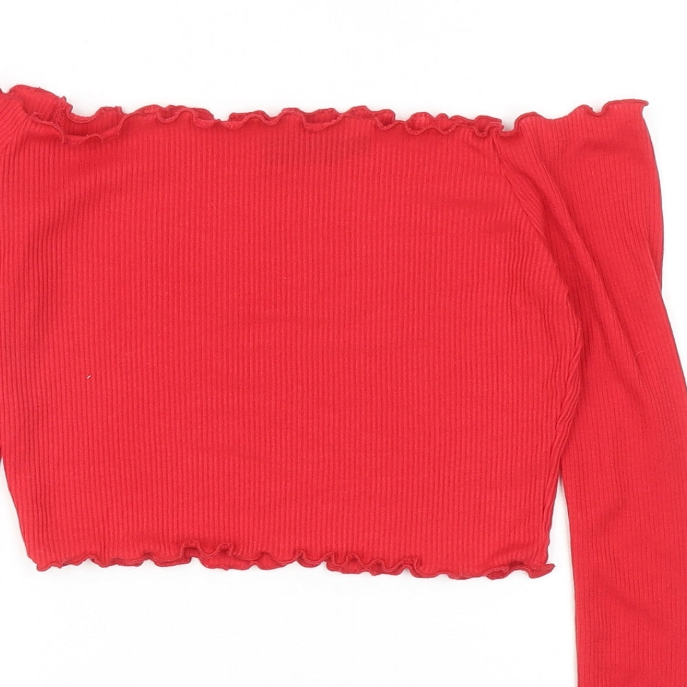 Womens UK Size 8 PRETTYLITTLETHING Red Cropped T-Shirt