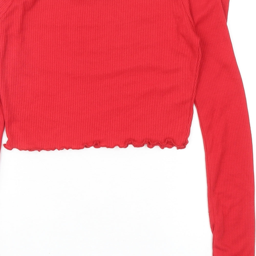 Womens UK Size 8 PRETTYLITTLETHING Red Cropped T-Shirt