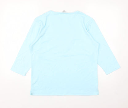 Image Womens Blue Cotton Basic T-Shirt Size L V-Neck - Embroidered Neckline