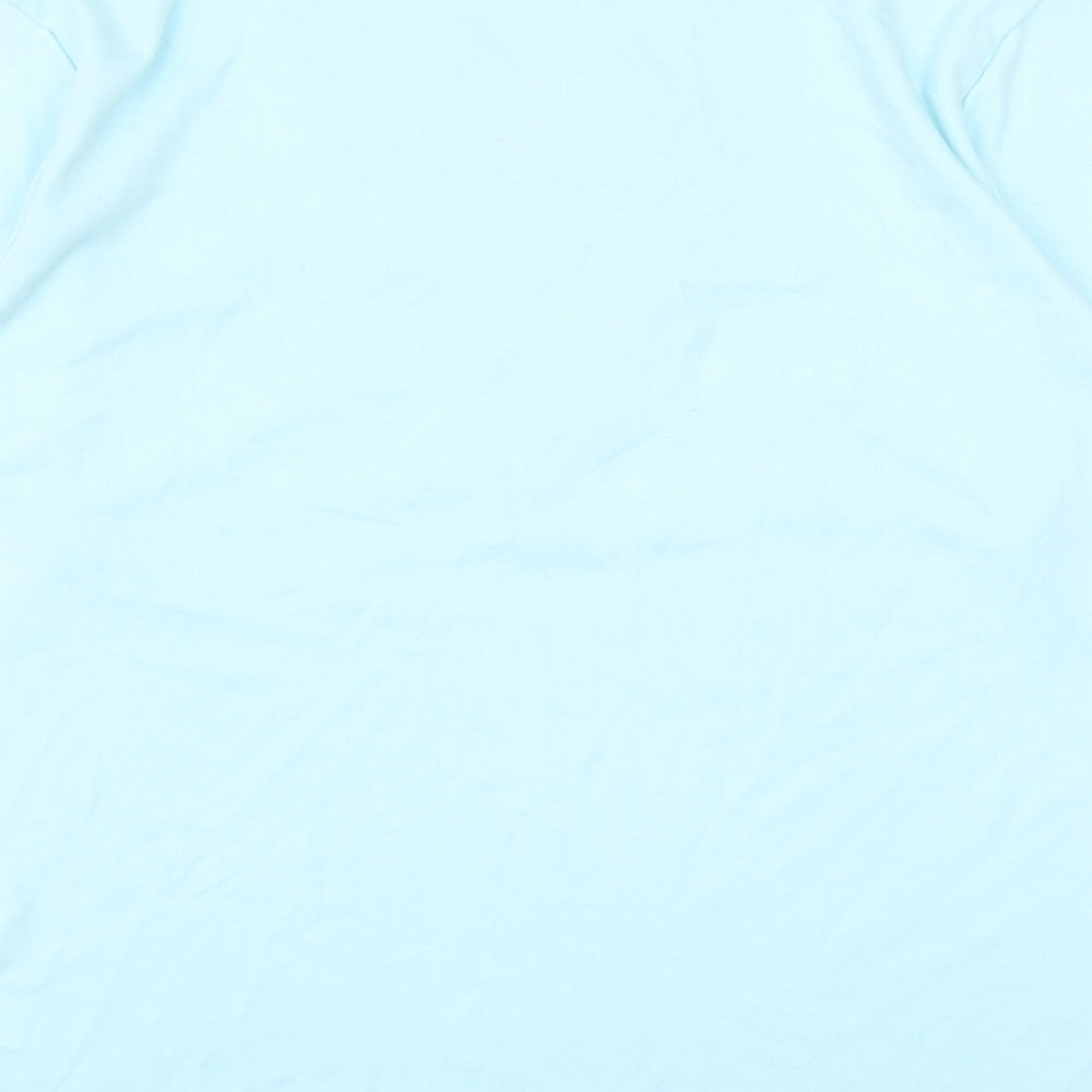 Image Womens Blue Cotton Basic T-Shirt Size L V-Neck - Embroidered Neckline