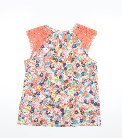 NEXT Womens Multicoloured Floral Cotton Basic Tank Size 10 V-Neck - Embroidered Detail
