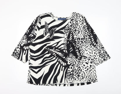 Artocapsea Womens White Animal Print Cotton Basic Blouse Size 2XL Round Neck - Leopard Print Butterfly