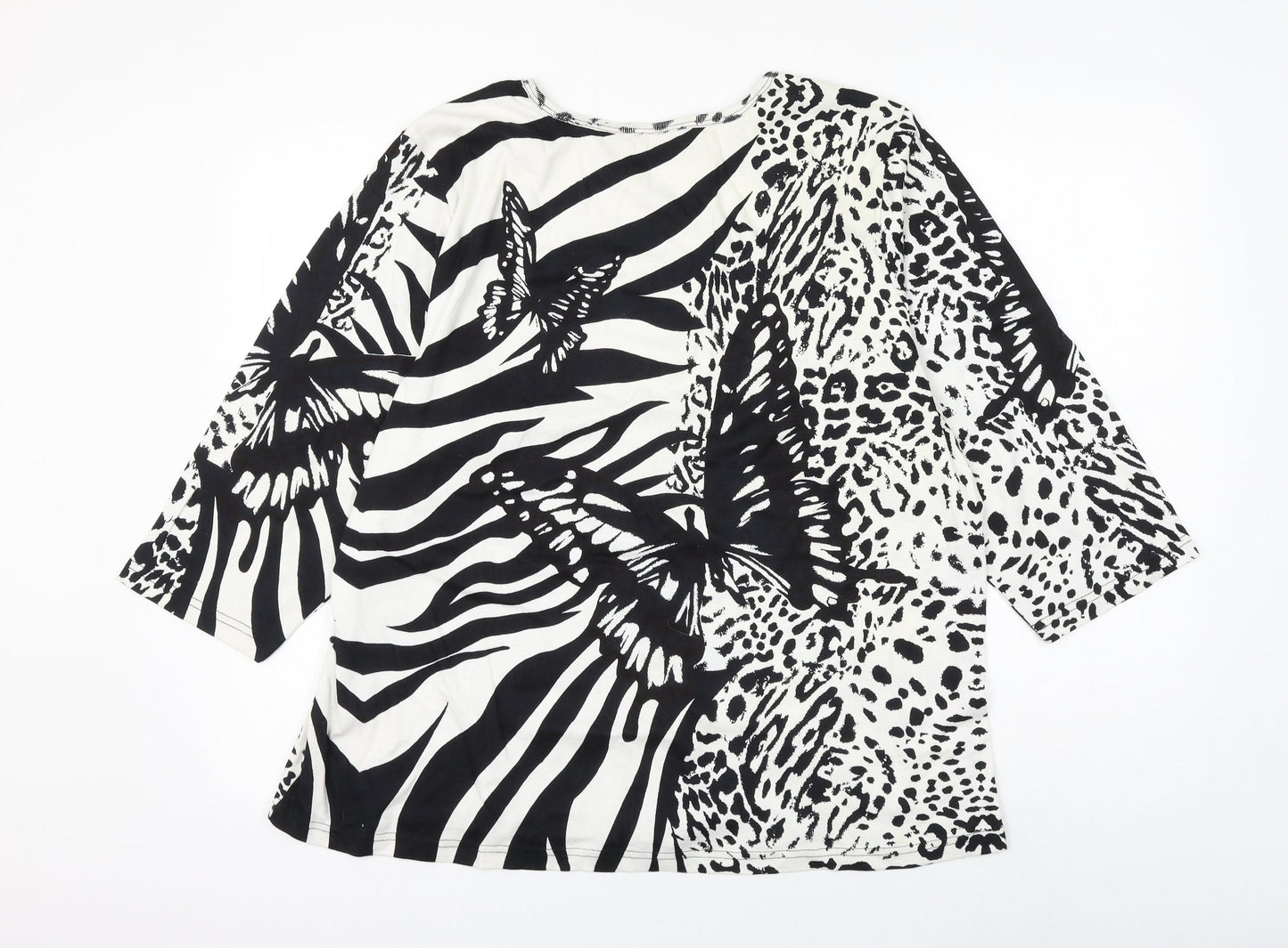 Artocapsea Womens White Animal Print Cotton Basic Blouse Size 2XL Round Neck - Leopard Print Butterfly