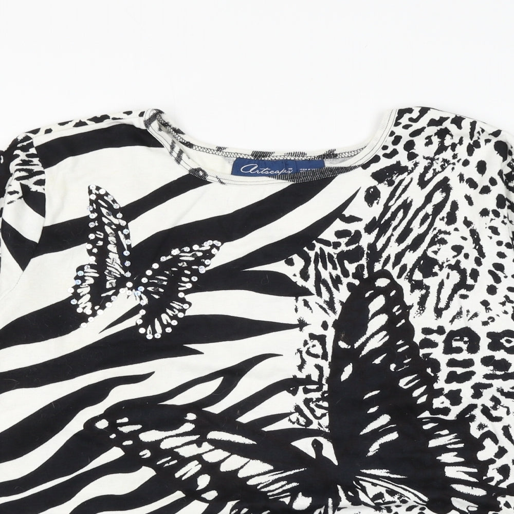 Artocapsea Womens White Animal Print Cotton Basic Blouse Size 2XL Round Neck - Leopard Print Butterfly