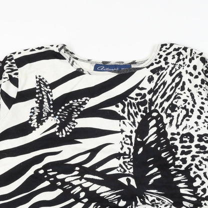 Artocapsea Womens White Animal Print Cotton Basic Blouse Size 2XL Round Neck - Leopard Print Butterfly