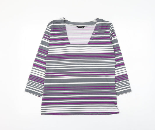Alexara Womens Multicoloured Striped Polyester Basic T-Shirt Size 12 Square Neck