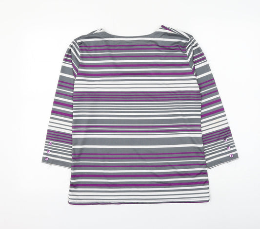 Alexara Womens Multicoloured Striped Polyester Basic T-Shirt Size 12 Square Neck