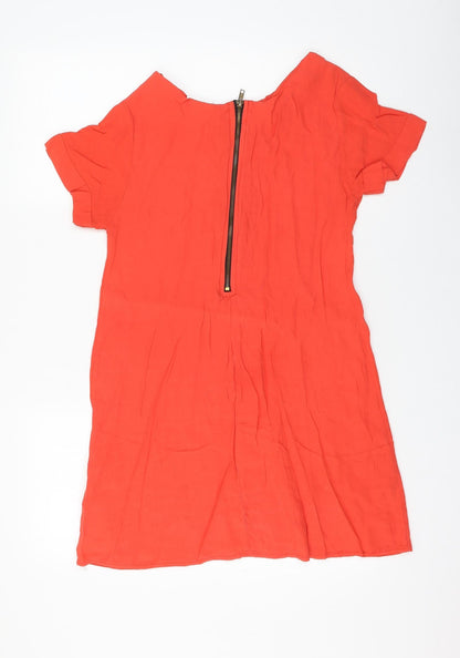 New Look Womens Red Viscose Shift Size 10 Round Neck Zip