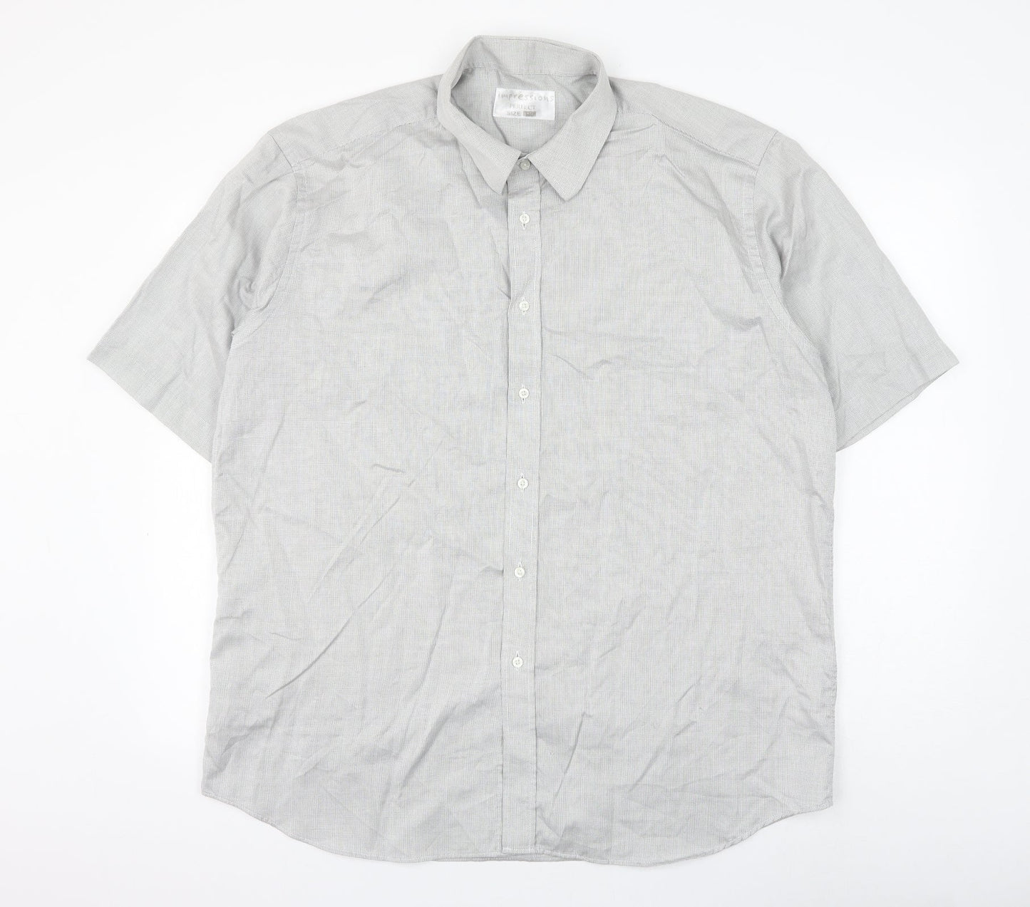 Mens UK Size 17 Impressions Grey  Button-Up Short Sleeve Casual Shirt