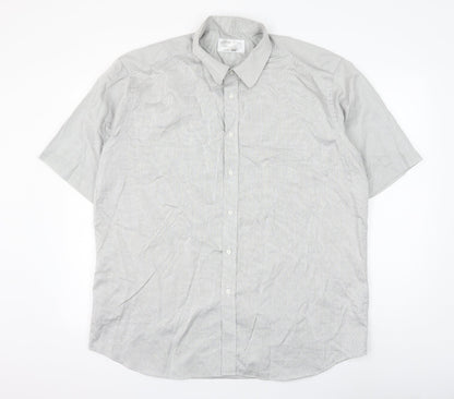 Mens UK Size 17 Impressions Grey  Button-Up Short Sleeve Casual Shirt