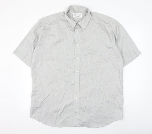 Mens UK Size 17 Impressions Grey  Button-Up Short Sleeve Casual Shirt