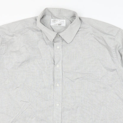 Mens UK Size 17 Impressions Grey  Button-Up Short Sleeve Casual Shirt