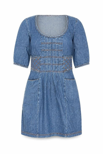 Ecote Womens Blue Cotton Mini Size 4 Scoop Neck Zip