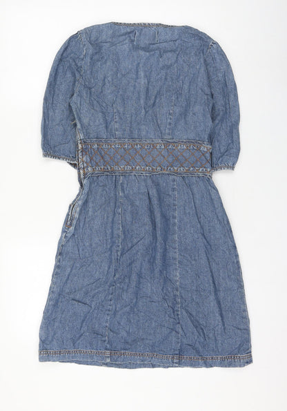 Ecote Womens Blue Cotton Mini Size 4 Scoop Neck Zip
