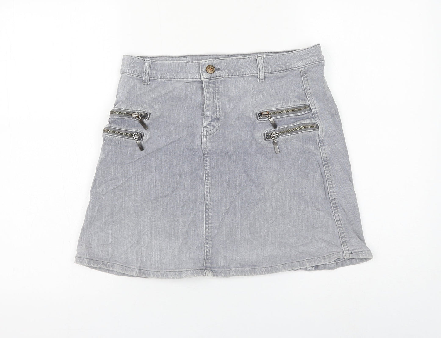 Mango Womens Grey Polyester A-Line Skirt Size L Zip