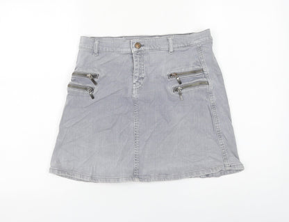 Mango Womens Grey Polyester A-Line Skirt Size L Zip