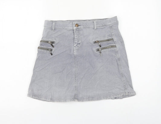 Mango Womens Grey Polyester A-Line Skirt Size L Zip