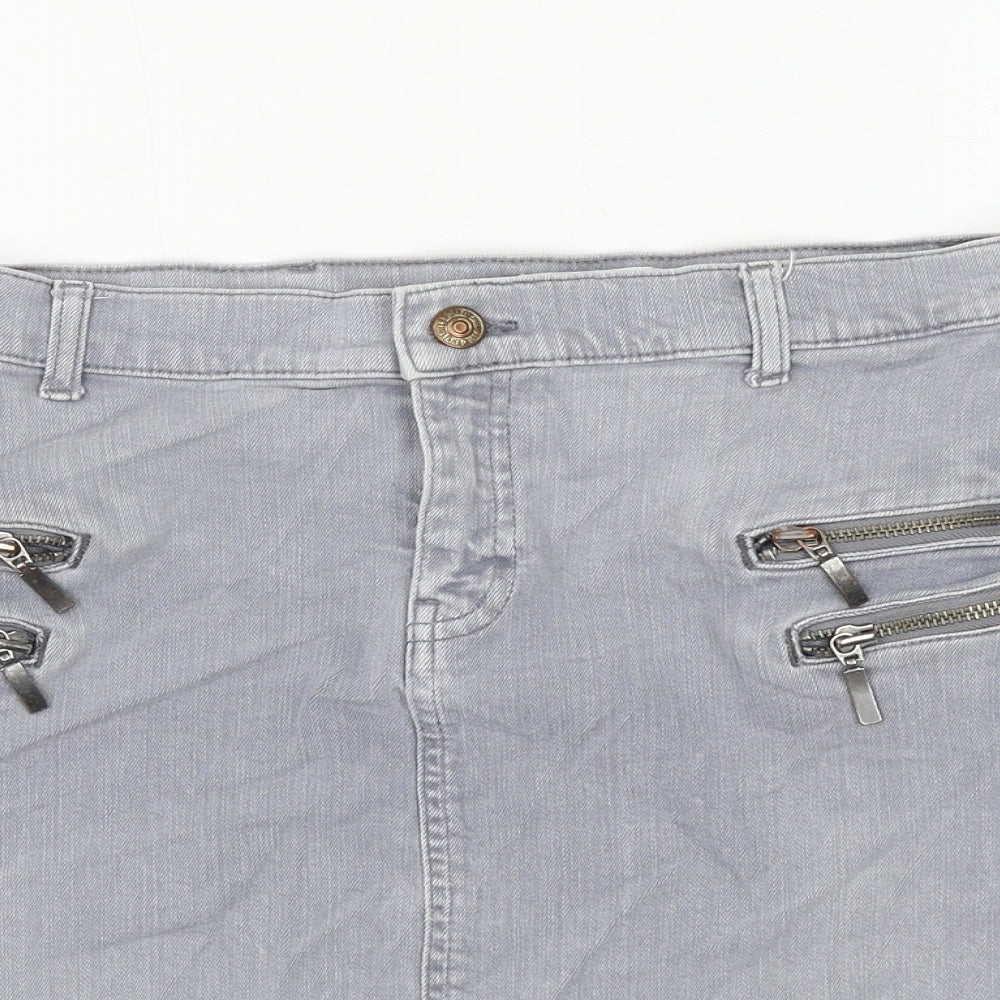 Mango Womens Grey Polyester A-Line Skirt Size L Zip