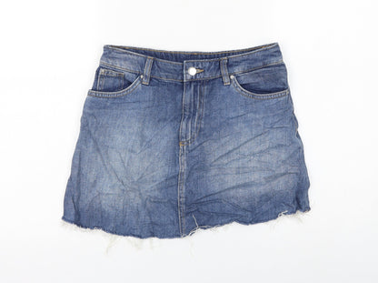 H&M Womens Blue Cotton Mini Skirt Size 8 Zip