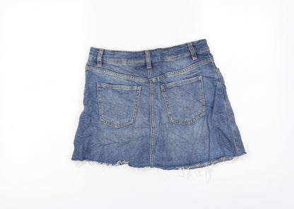 H&M Womens Blue Cotton Mini Skirt Size 8 Zip