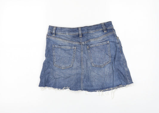 H&M Womens Blue Cotton Mini Skirt Size 8 Zip