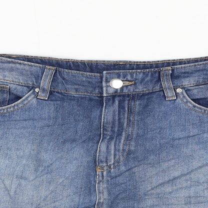 H&M Womens Blue Cotton Mini Skirt Size 8 Zip