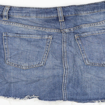 H&M Womens Blue Cotton Mini Skirt Size 8 Zip