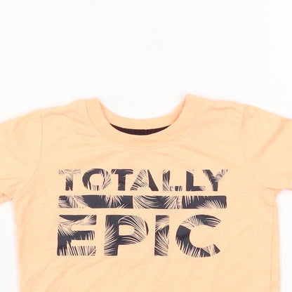 Primark Boys Orange Polyester Basic T-Shirt Size 12-18 Months Round Neck Pullover - Totally Epic