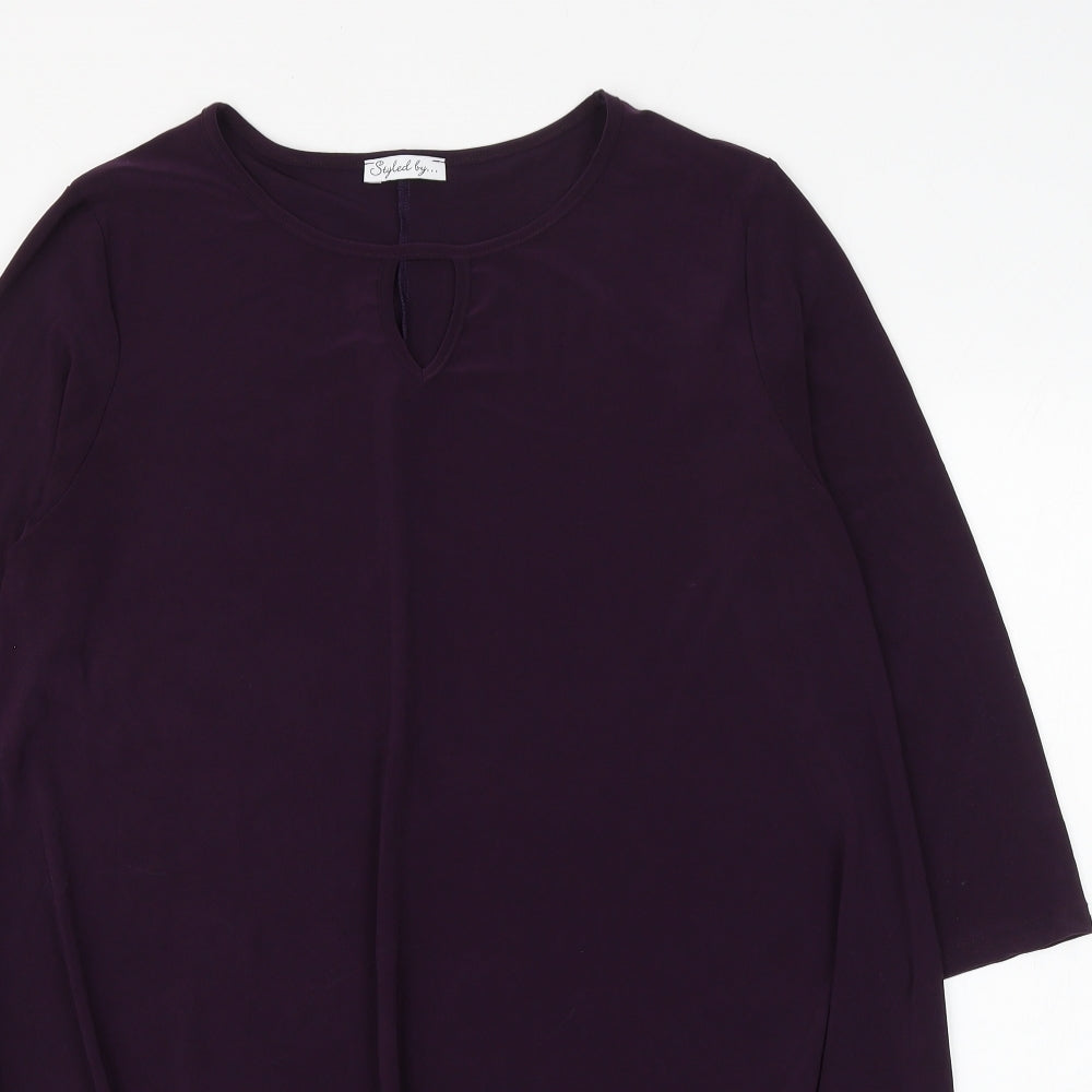 Styled By Womens Purple Polyester Basic Blouse Size M Round Neck
