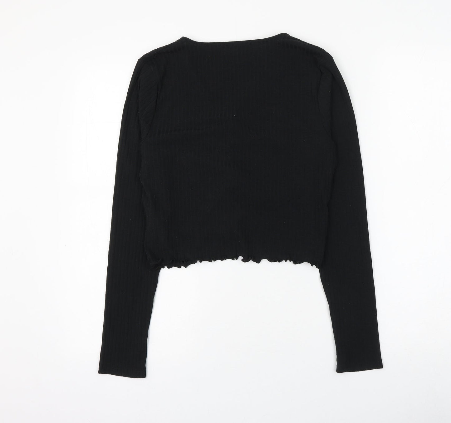newloo Girls Black Polyester Cropped Blouse Size 14-15 Years V-Neck Pullover - Ruched
