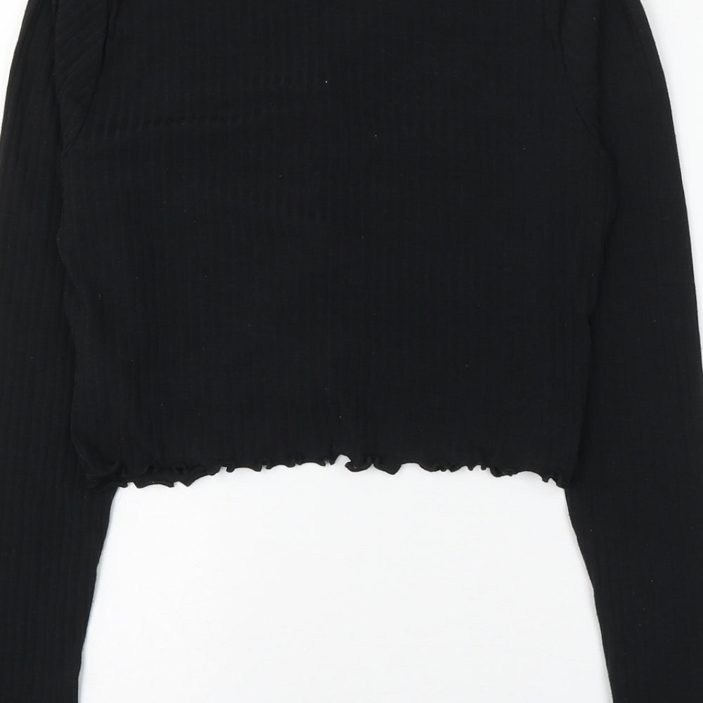 newloo Girls Black Polyester Cropped Blouse Size 14-15 Years V-Neck Pullover - Ruched