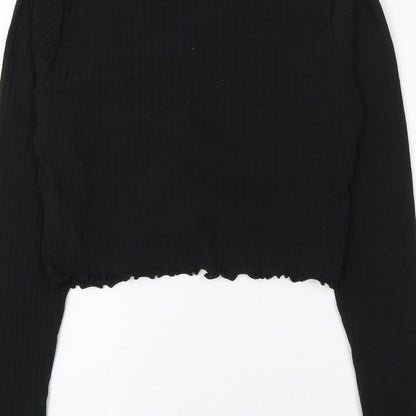 newloo Girls Black Polyester Cropped Blouse Size 14-15 Years V-Neck Pullover - Ruched