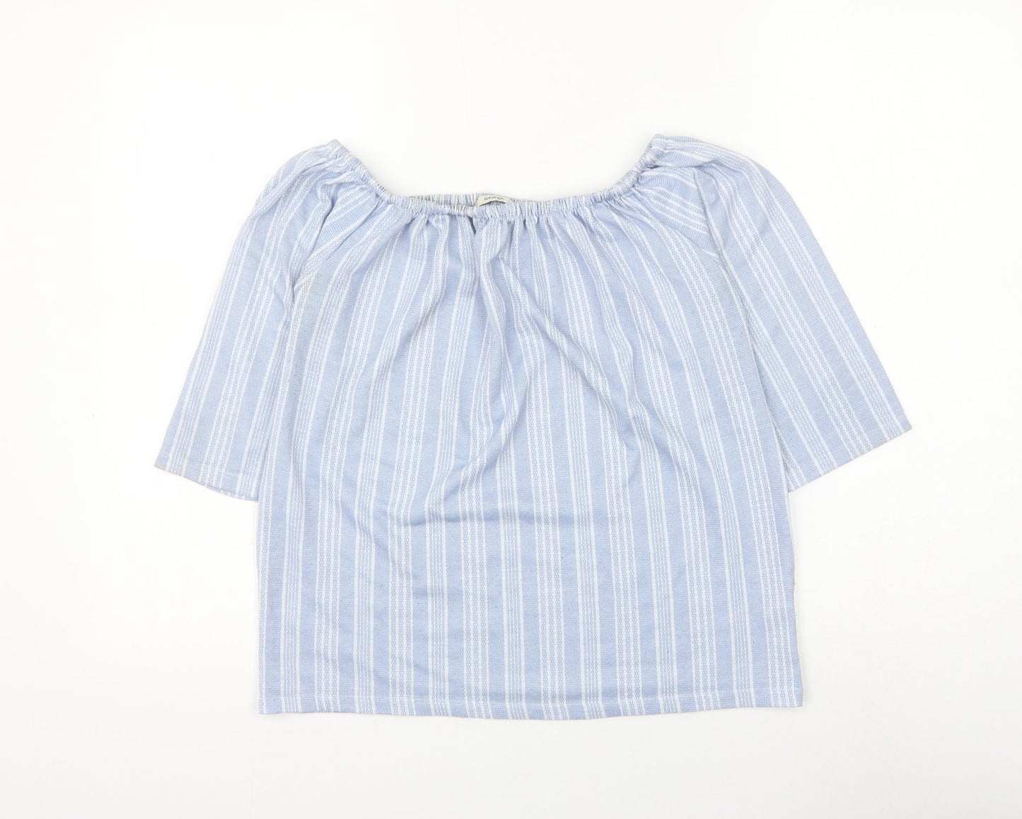 George Womens Blue Striped Polyester Basic Blouse Size 8 Square Neck