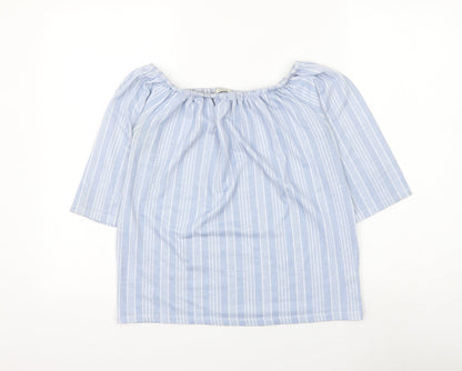 George Womens Blue Striped Polyester Basic Blouse Size 8 Square Neck