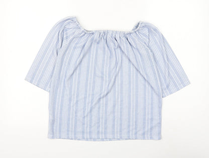 George Womens Blue Striped Polyester Basic Blouse Size 8 Square Neck