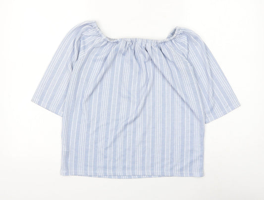 George Womens Blue Striped Polyester Basic Blouse Size 8 Square Neck
