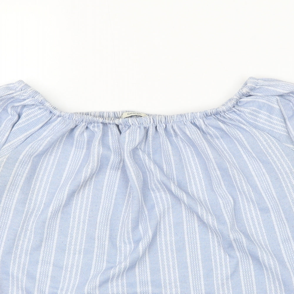 George Womens Blue Striped Polyester Basic Blouse Size 8 Square Neck