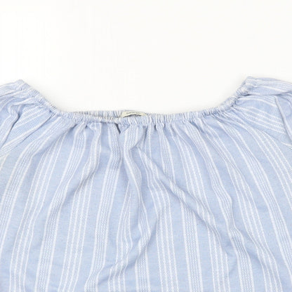 George Womens Blue Striped Polyester Basic Blouse Size 8 Square Neck