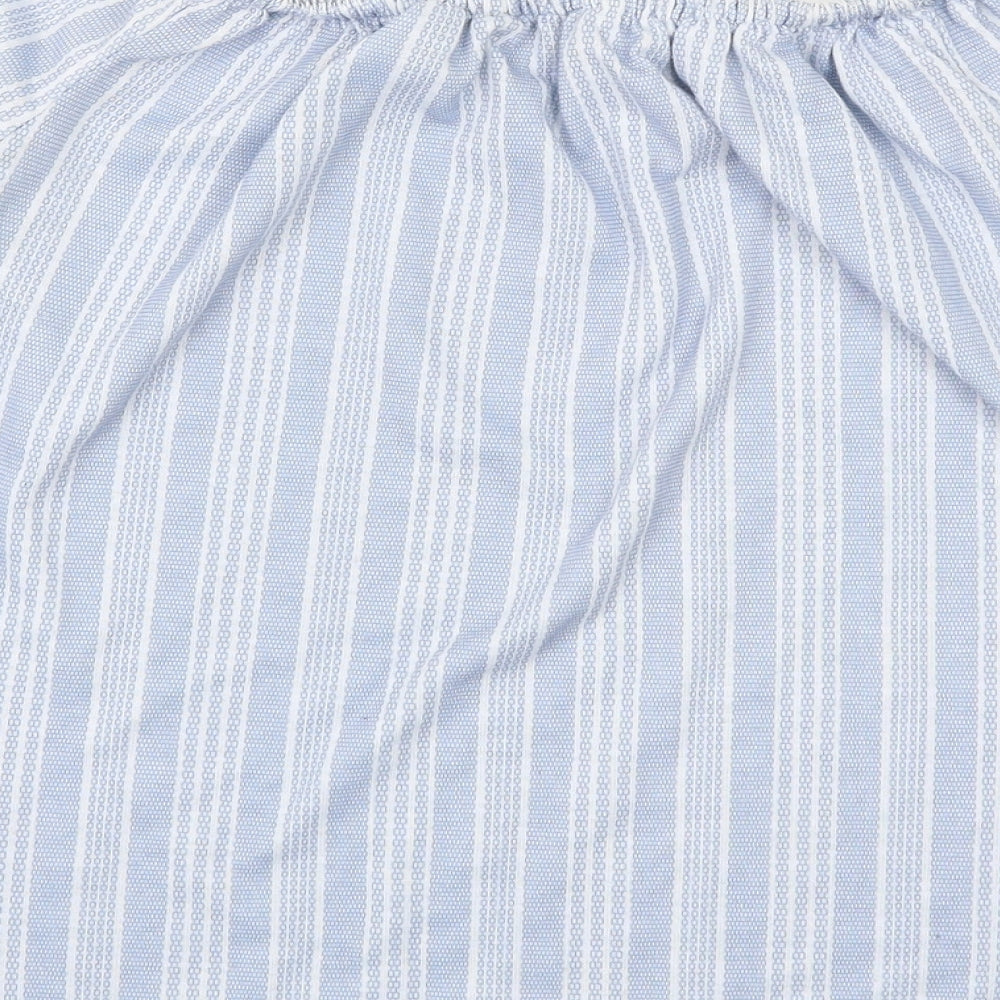George Womens Blue Striped Polyester Basic Blouse Size 8 Square Neck