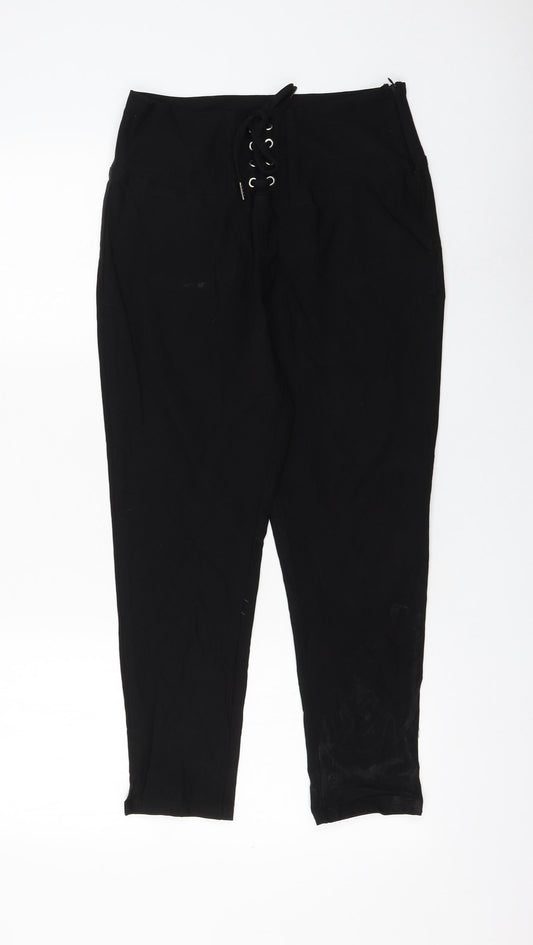 Select Womens Black Viscose Capri Trousers Size 12 L22 in Regular Zip - Lace Up