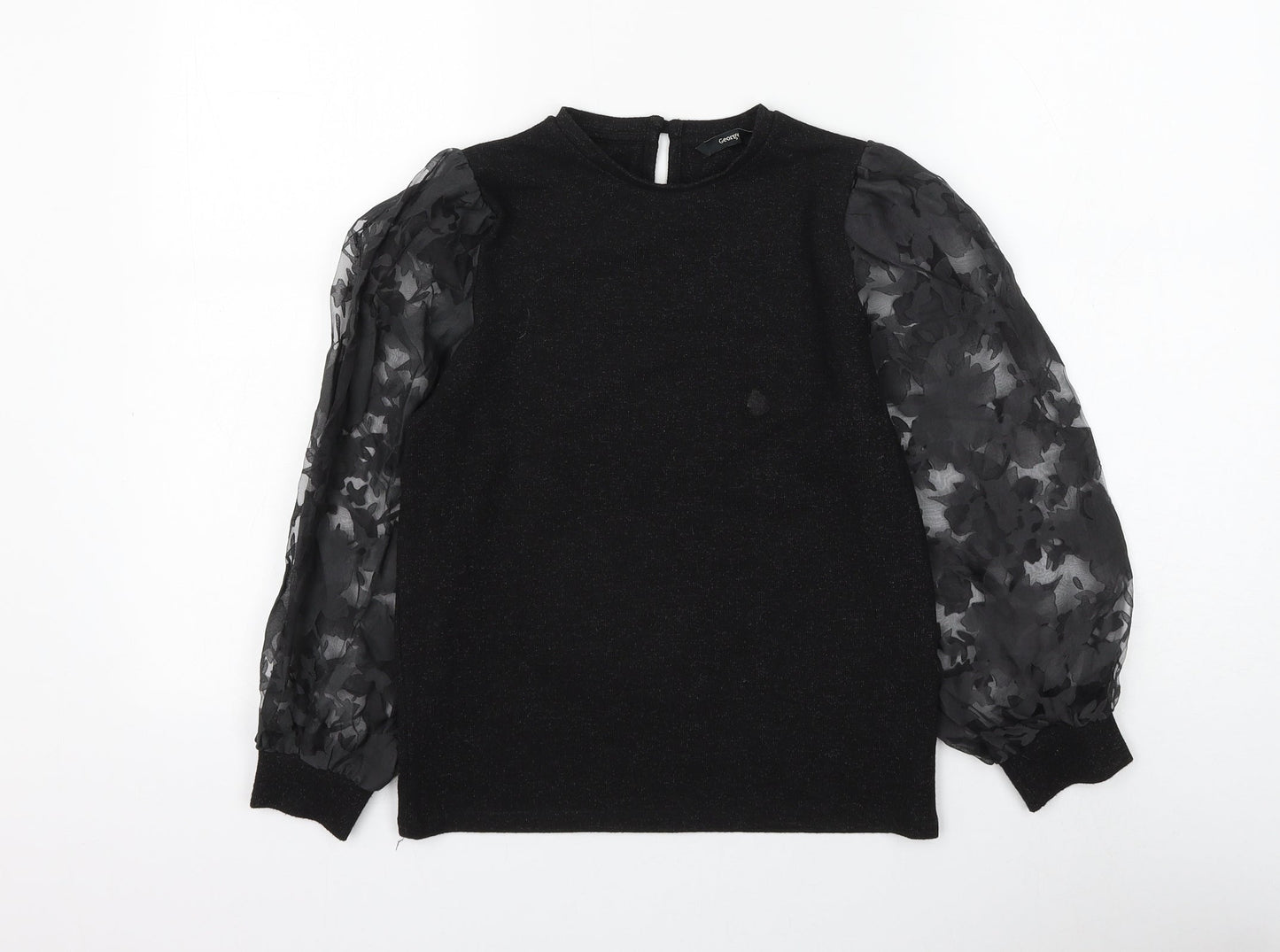 George Girls Black Round Neck Polyester Pullover Jumper Size 9-10 Years Button - Flower