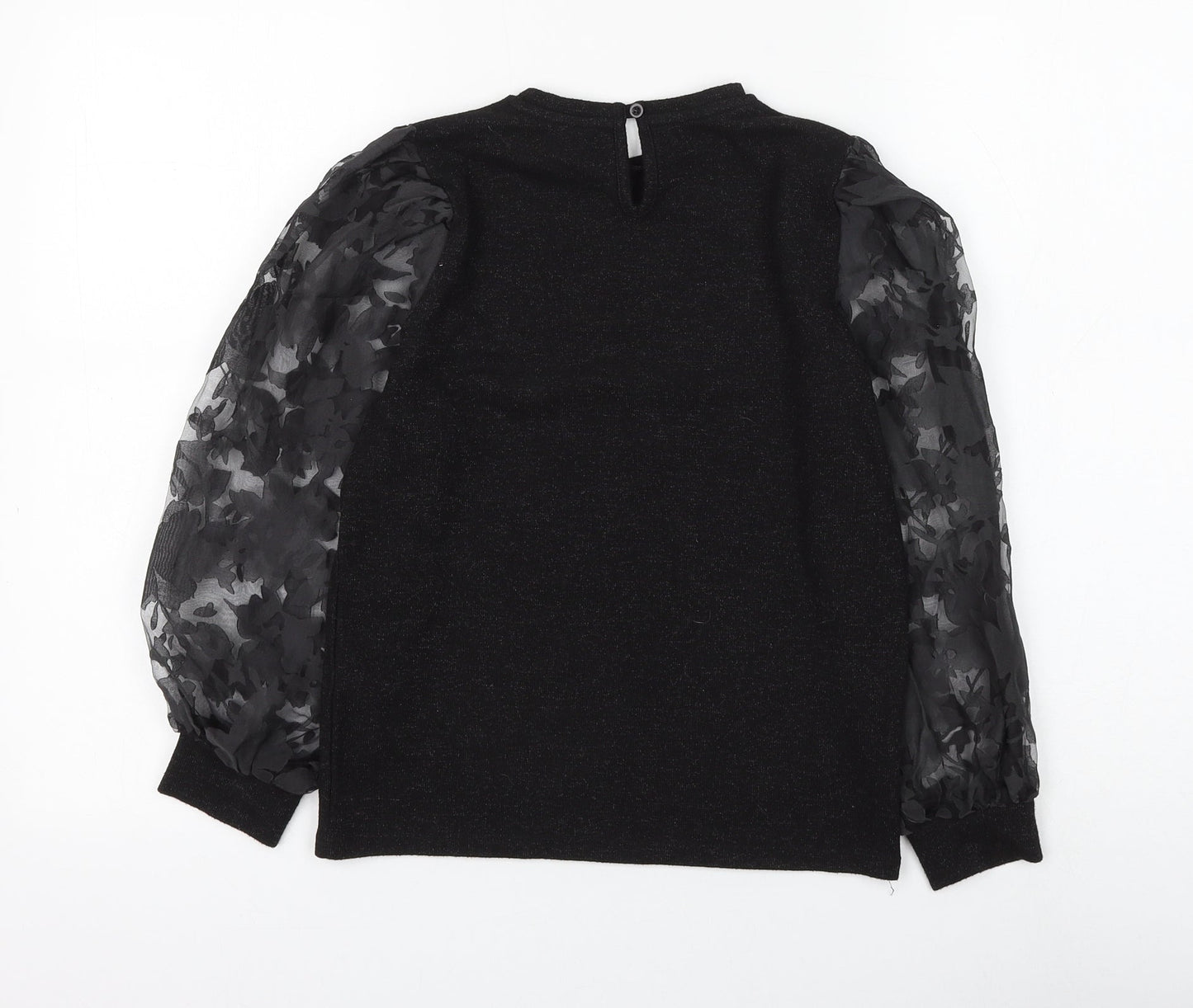 George Girls Black Round Neck Polyester Pullover Jumper Size 9-10 Years Button - Flower