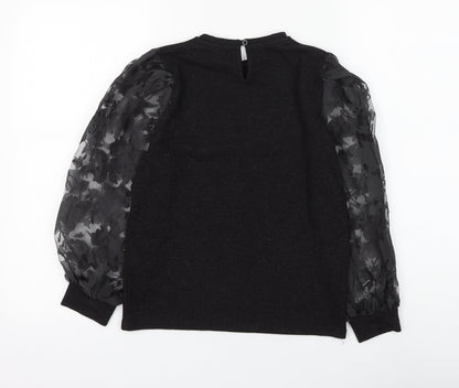 George Girls Black Round Neck Polyester Pullover Jumper Size 9-10 Years Button - Flower