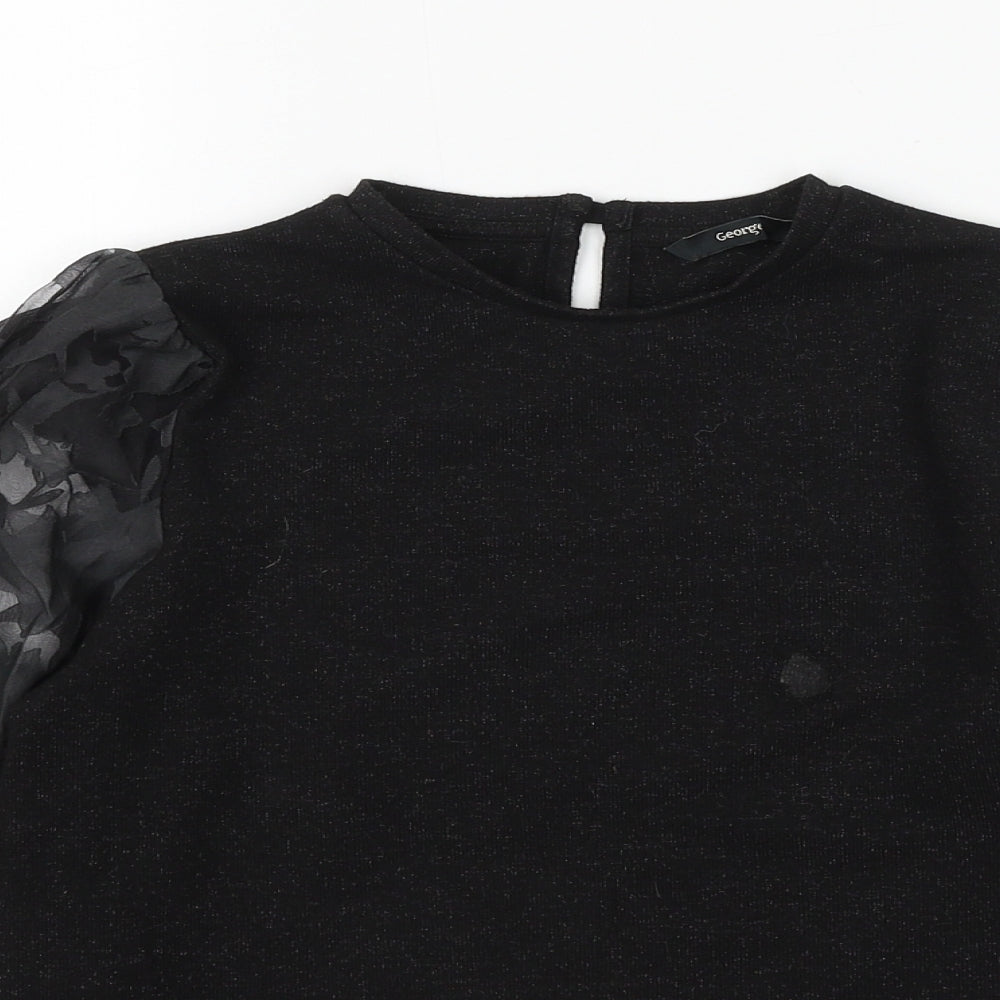George Girls Black Round Neck Polyester Pullover Jumper Size 9-10 Years Button - Flower