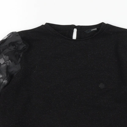 George Girls Black Round Neck Polyester Pullover Jumper Size 9-10 Years Button - Flower
