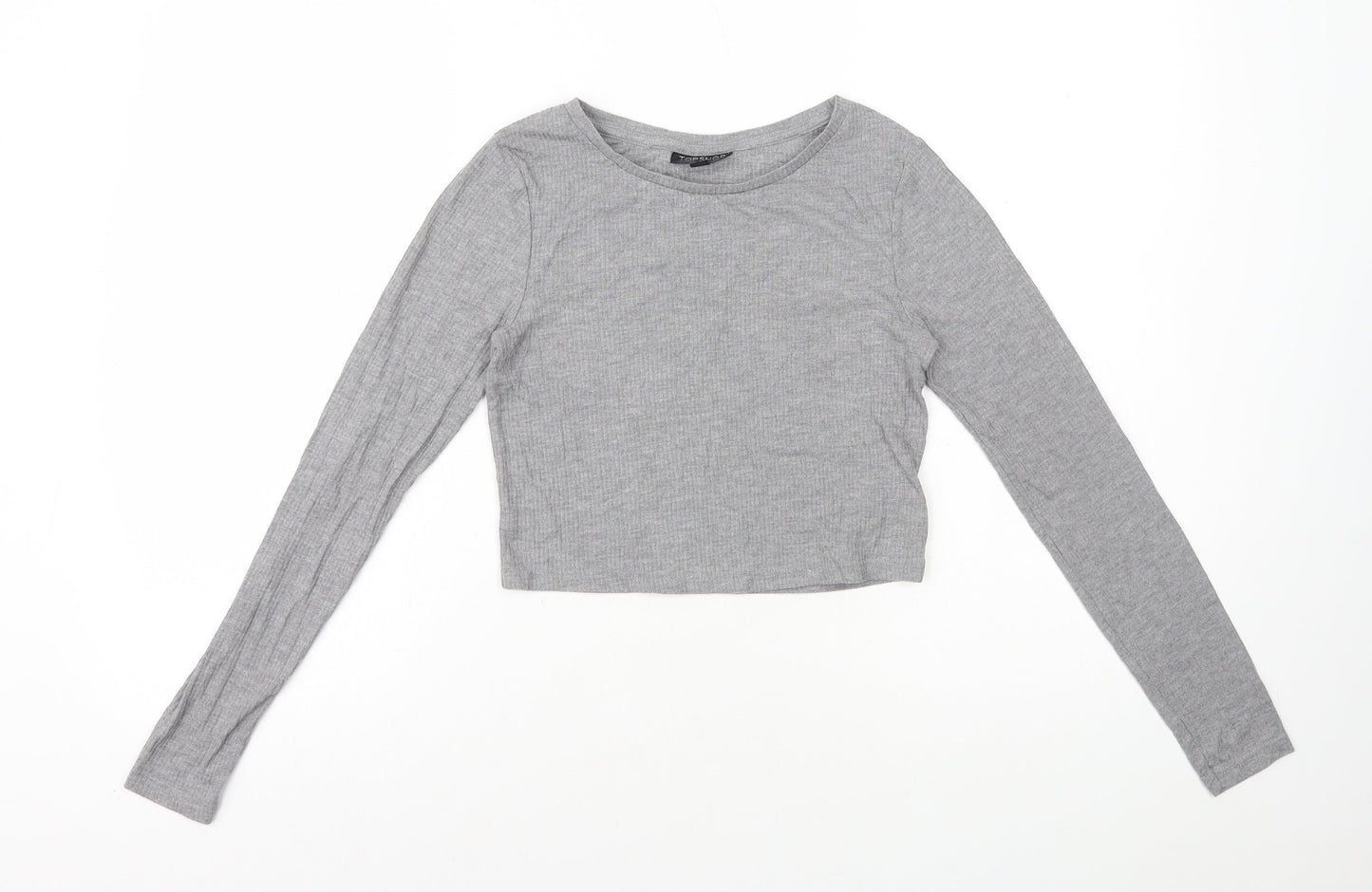 Womens UK Size 8 Topshop Grey Cropped T-Shirt