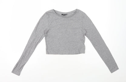 Womens UK Size 8 Topshop Grey Cropped T-Shirt