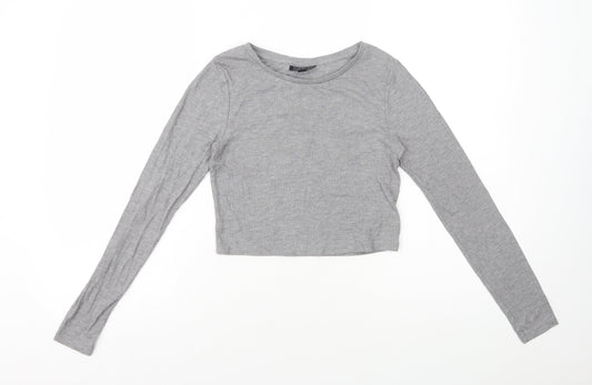 Womens UK Size 8 Topshop Grey Cropped T-Shirt