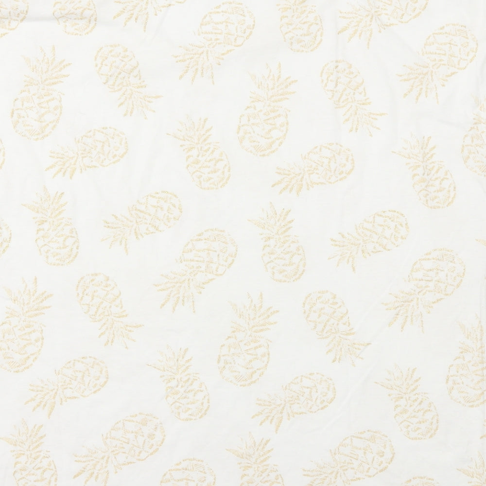 Bonmarché Womens White Geometric Polyester Basic T-Shirt Size 14 V-Neck - Pineapple