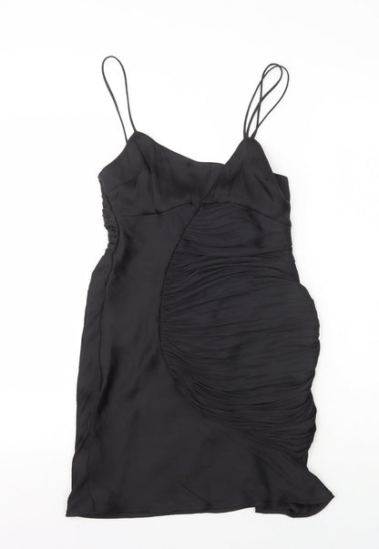Zara Womens Black Polyester Slip Dress Size S V-Neck Zip